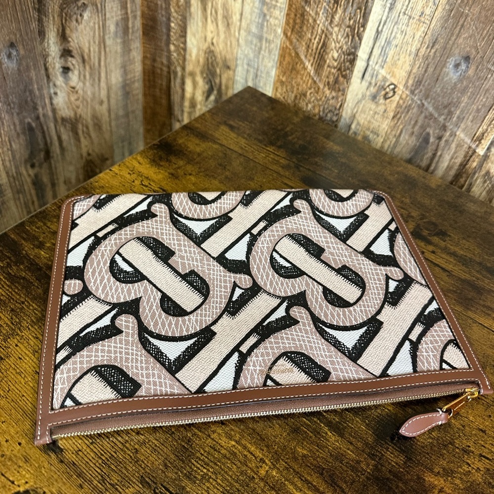 💼 Burberry E-Canvas Monogram Zip Pouch in Bridle Brown 💼